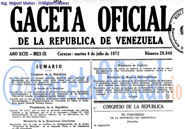 Gaceta Oficial 29846 del 4 Julio 1972