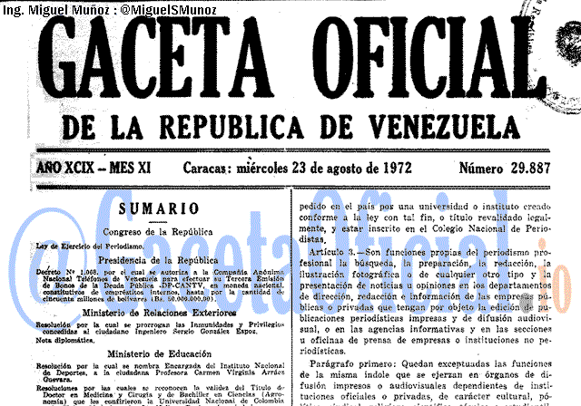 Gaceta Oficial 29887 del 23 Agosto 1972