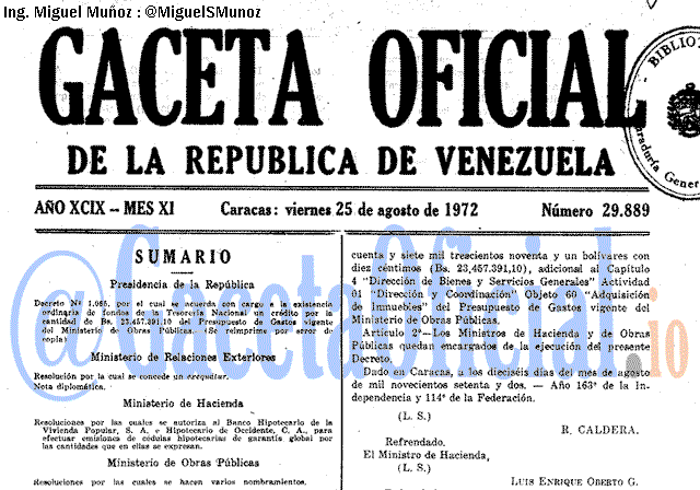 Gaceta Oficial 29889 del 25 Agosto 1972