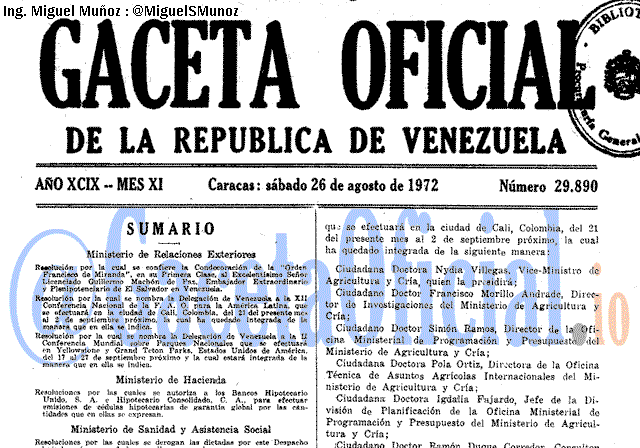 Gaceta Oficial 29890 del 26 Agosto 1972