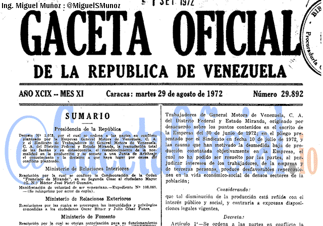 Gaceta Oficial 29892 del 29 Agosto 1972