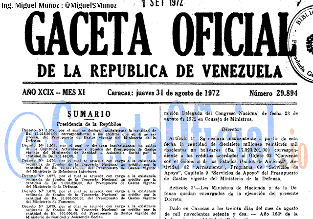 Gaceta Oficial 29894 del 31 Agosto 1972