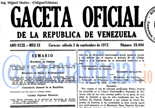 Gaceta Oficial 29896 del 2 Septiembre 1972