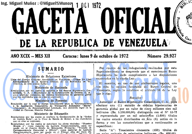 Gaceta Oficial 29927 del 9 Octubre 1972