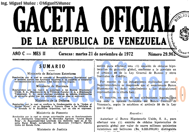 Gaceta Oficial 29962 del 21 Noviembre 1972