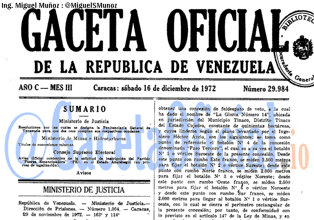 Gaceta Oficial 29984 del 16 Diciembre 1972