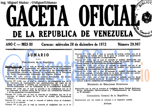 Gaceta Oficial 29987 del 20 Diciembre 1972