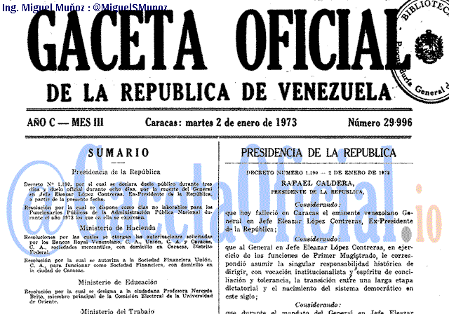 Gaceta Oficial 29996 del 2 Enero 1973