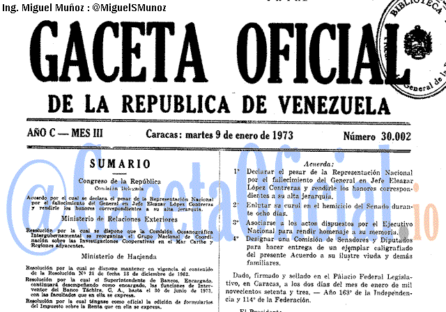 Gaceta Oficial 30002 del 9 Enero 1973