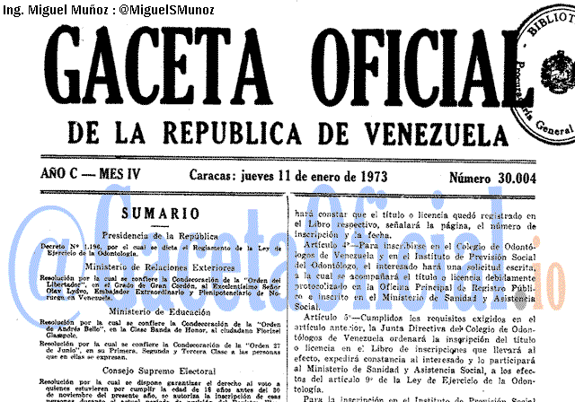 Gaceta Oficial 30004 del 11 Enero 1973