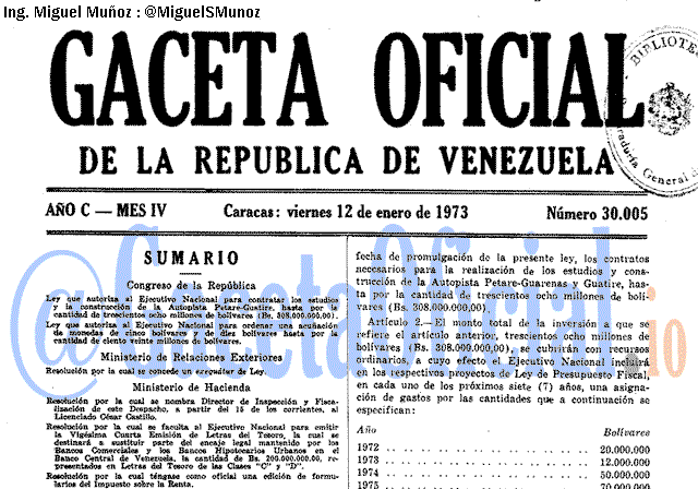 Gaceta Oficial 30005 del 12 Enero 1973