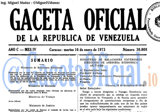 Gaceta Oficial 30008 del 16 Enero 1973