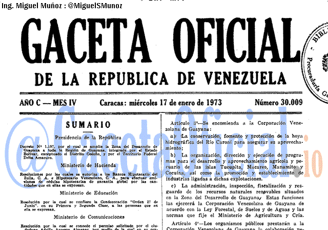 Gaceta Oficial 30009 del 17 Enero 1973