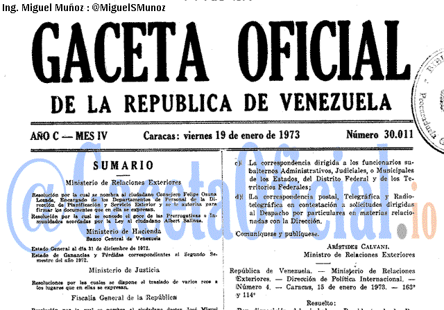 Gaceta Oficial 30011 del 19 Enero 1973