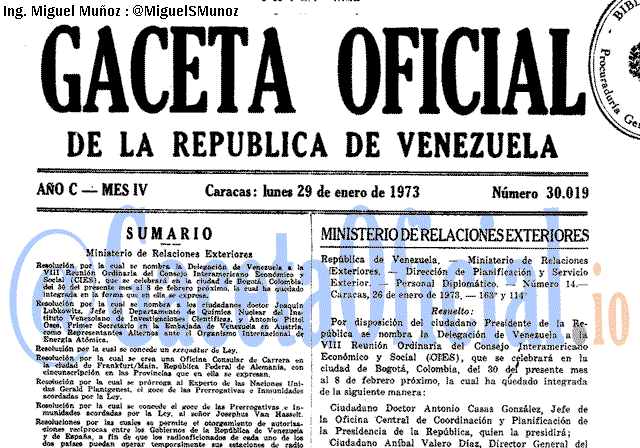 Gaceta Oficial 30019 del 29 Enero 1973