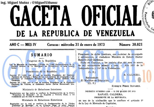 Gaceta Oficial 30021 del 31 Enero 1973