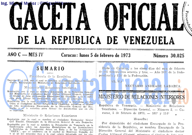 Gaceta Oficial 30025 del 5 Febrero 1973