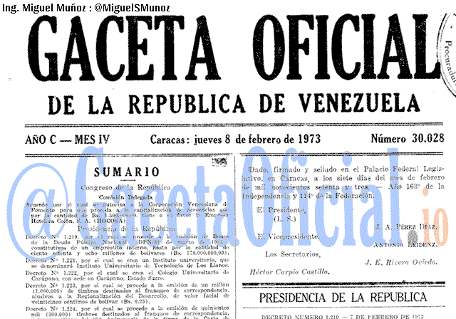 Gaceta Oficial 30028 del 8 Febrero 1973