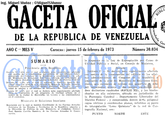 Gaceta Oficial 30034 del 15 Febrero 1973