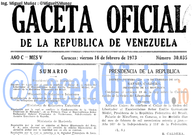 Gaceta Oficial 30035 del 16 Febrero 1973