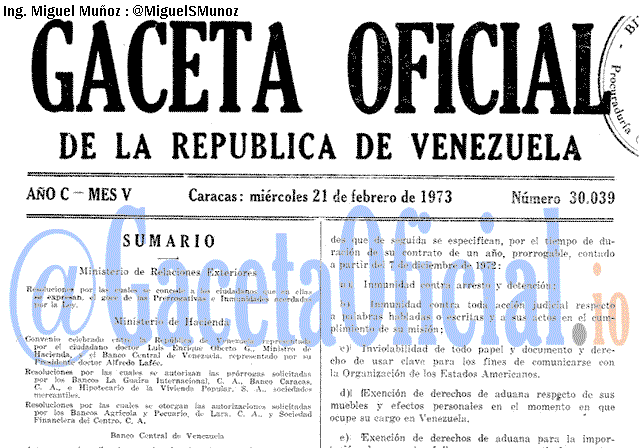 Gaceta Oficial 30039 del 21 Febrero 1973