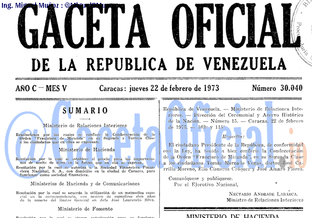 Gaceta Oficial 30040 del 22 Febrero 1973
