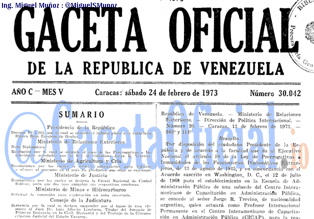 Gaceta Oficial 30042 del 24 Febrero 1973