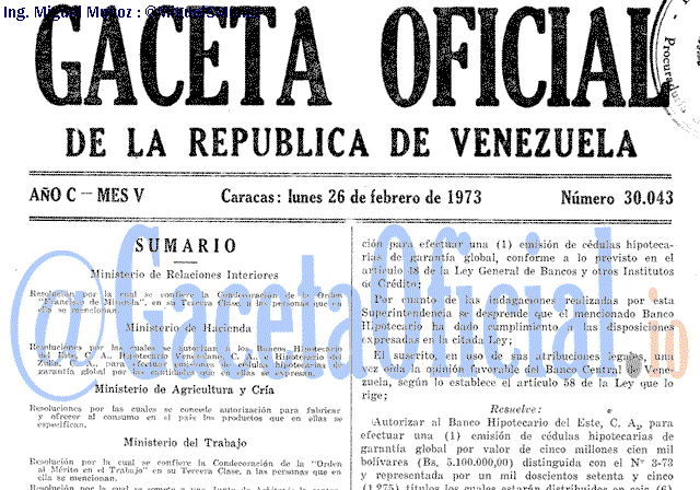 Gaceta Oficial 30043 del 26 Febrero 1973