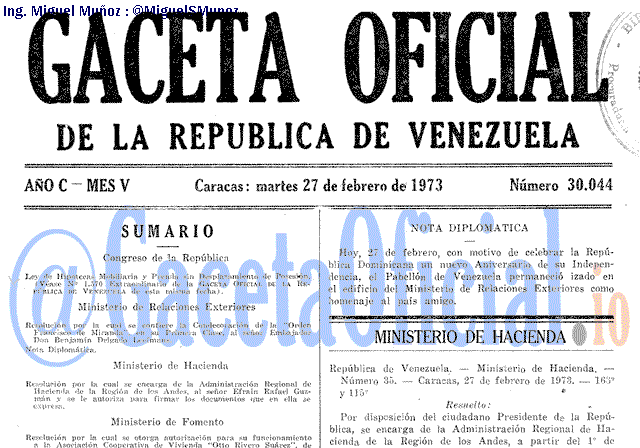 Gaceta Oficial 30044 del 27 Febrero 1973