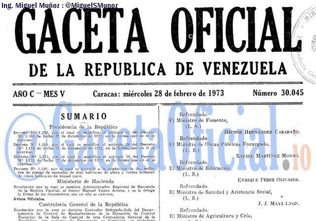 Gaceta Oficial 30045 del 28 Febrero 1973