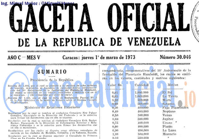Gaceta Oficial 30046 del 1 Marzo 1973