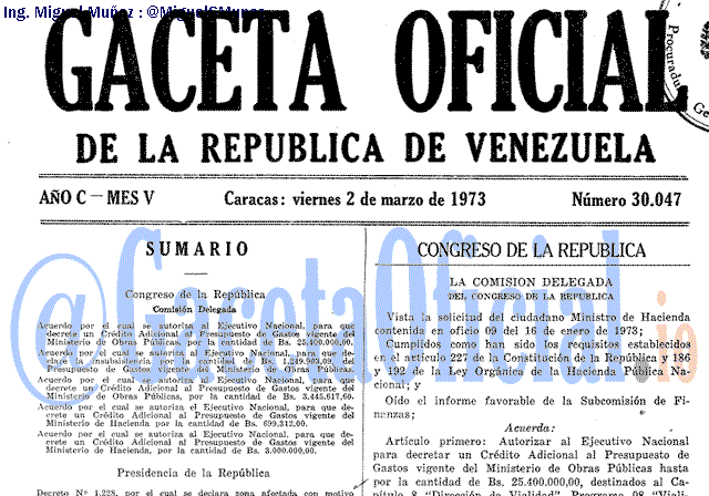 Gaceta Oficial 30047 del 2 Marzo 1973