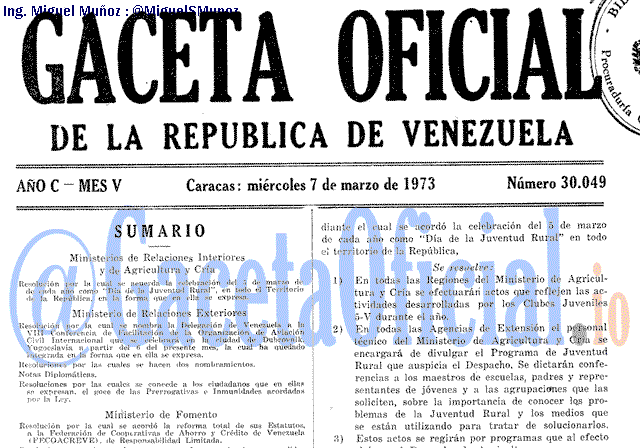 Gaceta Oficial 30049 del 7 Marzo 1973