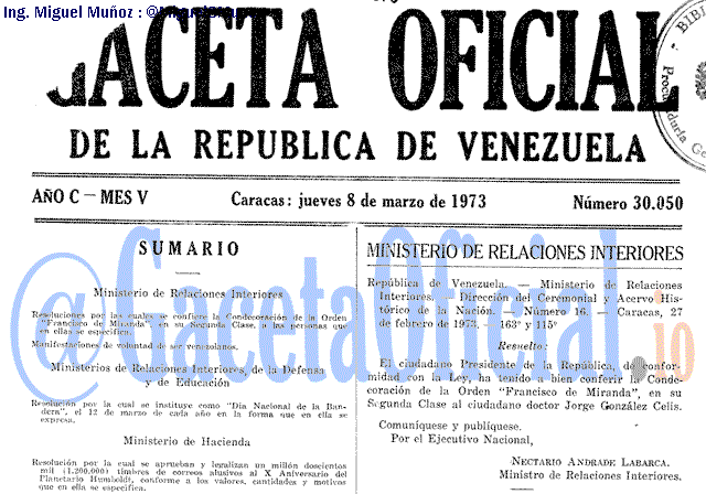 Gaceta Oficial 30050 del 8 Marzo 1973