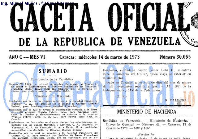 Gaceta Oficial 30055 del 14 Marzo 1973