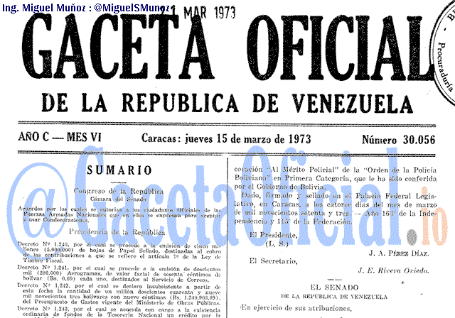 Gaceta Oficial 30056 del 15 Marzo 1973