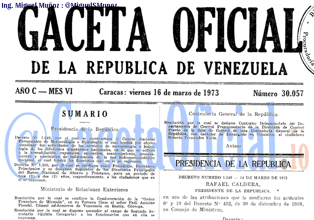 Gaceta Oficial 30057 del 16 Marzo 1973