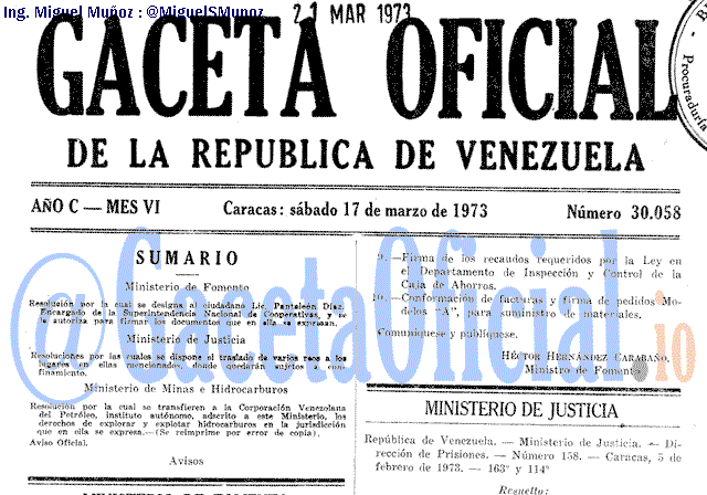 Gaceta Oficial 30058 del 17 Marzo 1973