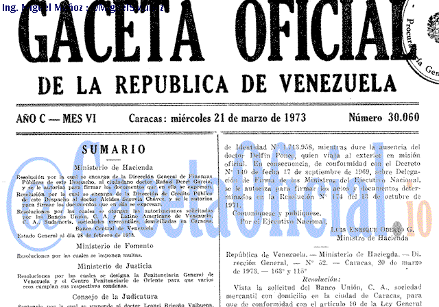 Gaceta Oficial 30060 del 21 Marzo 1973