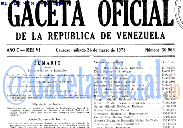 Gaceta Oficial 30063 del 24 Marzo 1973