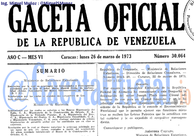 Gaceta Oficial 30064 del 26 Marzo 1973