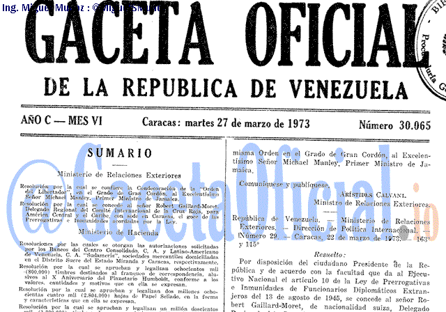 Gaceta Oficial 30065 del 27 Marzo 1973