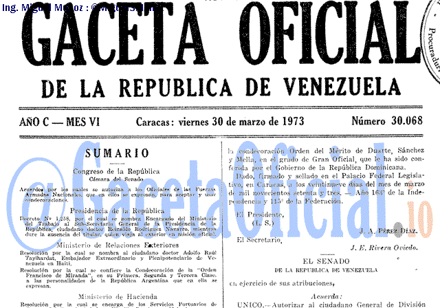 Gaceta Oficial 30068 del 30 Marzo 1973