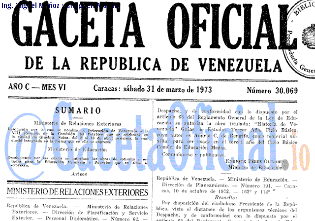 Gaceta Oficial 30069 del 31 Marzo 1973