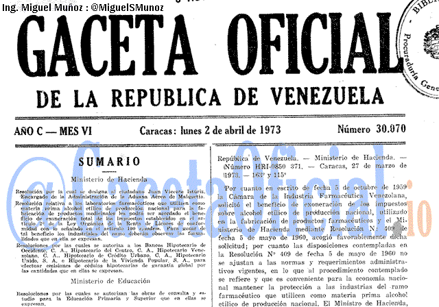 Gaceta Oficial 30070 del 2 Abril 1973