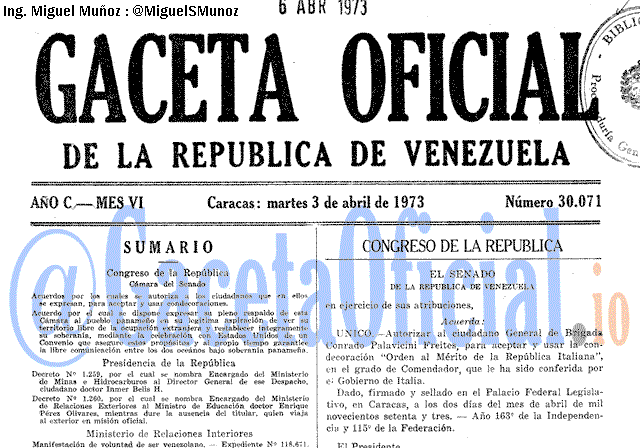 Gaceta Oficial 30071 del 3 Abril 1973