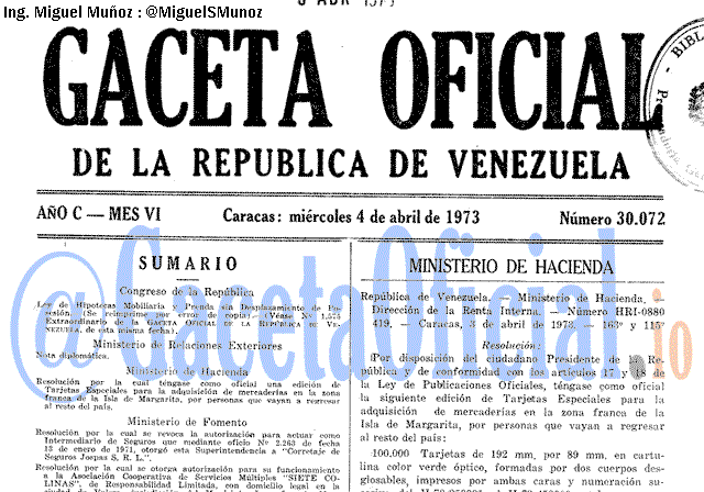 Gaceta Oficial 30072 del 4 Abril 1973