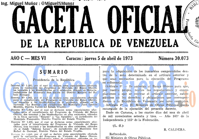Gaceta Oficial 30073 del 5 Abril 1973