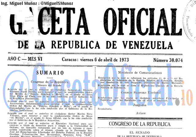 Gaceta Oficial 30074 del 6 Abril 1973