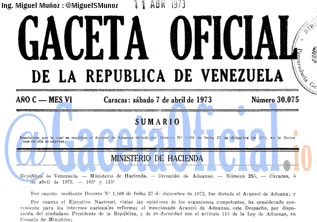 Gaceta Oficial 30075 del 7 Abril 1973